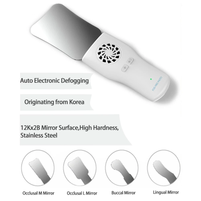 Dental Automatic Anti-Fog Mirrors Fog Free Intraoral Photography Stainless Steel Mirror with LED Light Orthodontic Reflectors