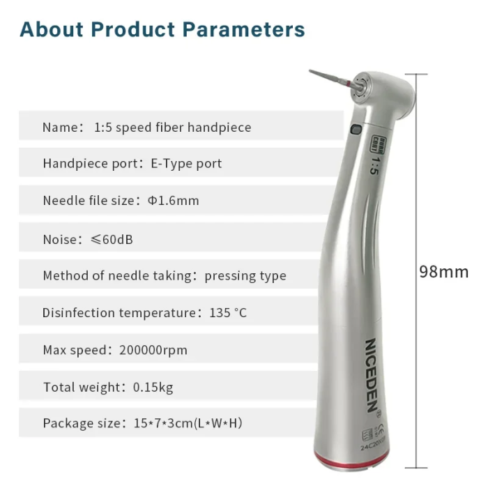 Dental 1:5 Booster handpiece water jet Implant Preparation Anti corner LED Fibre Optic Dental Equipment NICEDEN