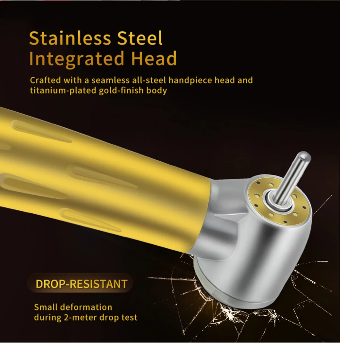 Niceden Dental Gold High Speed Handpiece All-in-One Head Drop Resistant Stainless-steel unibody Single Water Spray Air Turbine