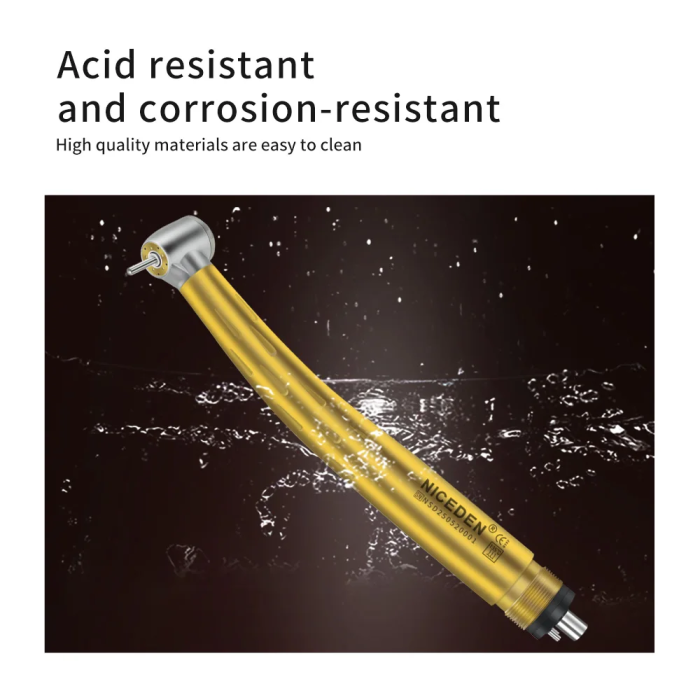 Niceden Dental Gold High Speed Handpiece All-in-One Head Drop Resistant Stainless-steel unibody Single Water Spray Air Turbine