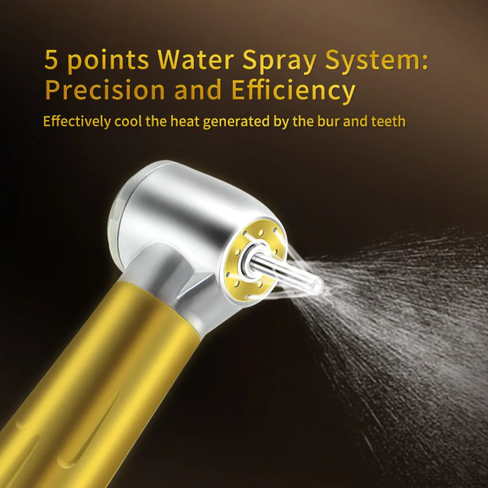 Niceden Dental Gold High Speed Handpiece All-in-One Head Drop Resistant Stainless-steel unibody Single Water Spray Air Turbine