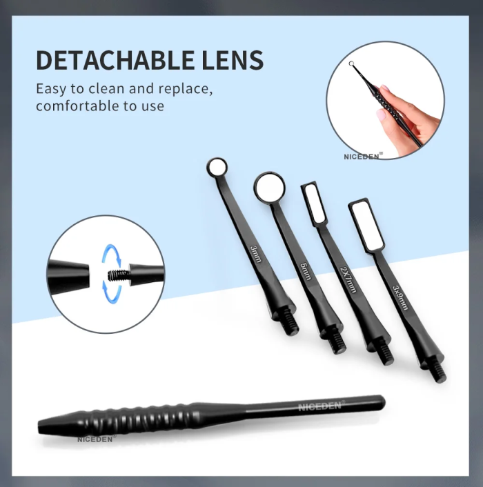Niceden Dental Micro Anti-fog Mouth Mirror Reflector with Detachable Handle Autoclavable Odontoscope Multifunction Checking Tool