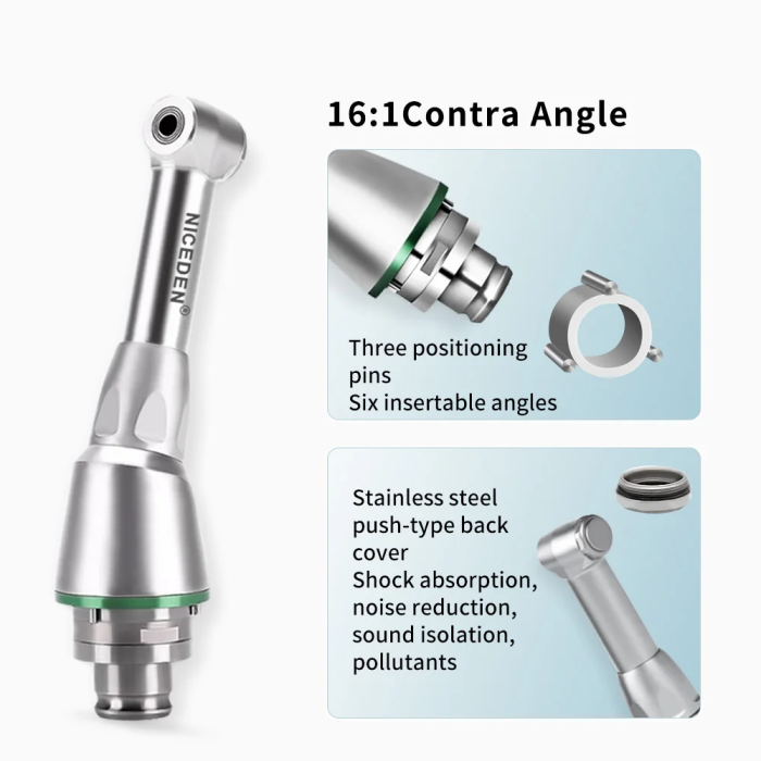 Niceden Dental 16:1 Reduction Contra Angle Head Push Button for Endodontic Treatment Handpiece Dentistry Tool Instrument