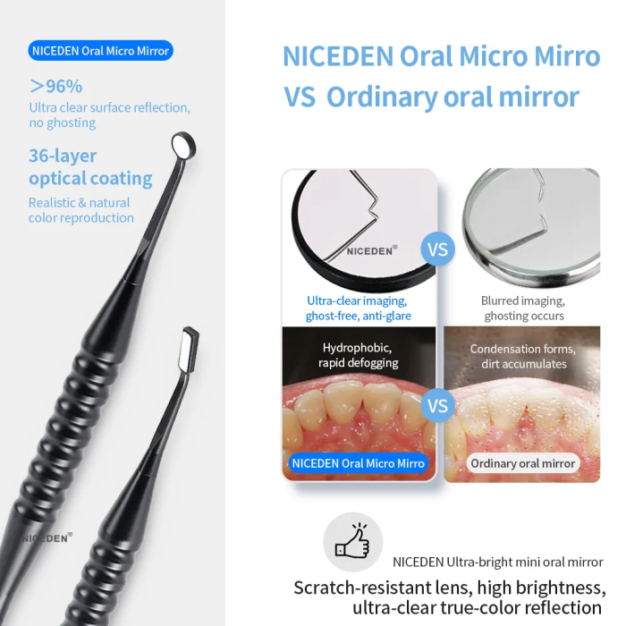 Niceden Dental Micro Anti-fog Mouth Mirror Reflector with Detachable Handle Autoclavable Odontoscope Multifunction Checking Tool