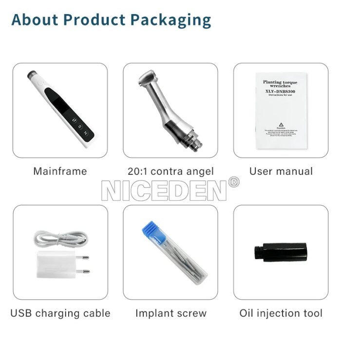 NICEDEN Dental Electric Torque Wrench Implant Universal Screwdriver Wireless Driver Dentistry Repair Tools with 16Pcs Screws