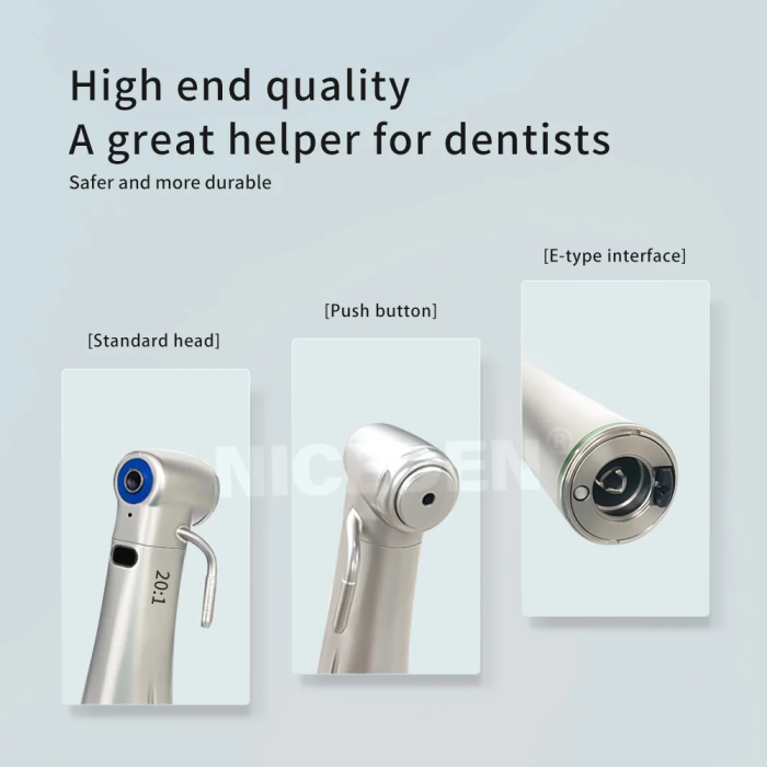 Niceden Dentistry Instruments 20:1 LED Low Speed Handpiece Fiber Optic Contra Reduction Contra Angle Push Putton
