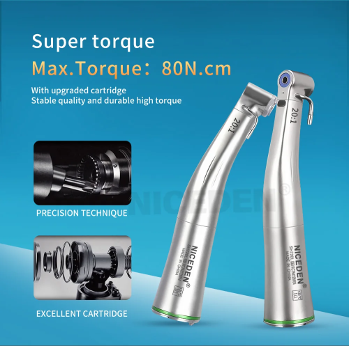 Niceden Dentistry Instruments 20:1 LED Low Speed Handpiece Fiber Optic Contra Reduction Contra Angle Push Putton