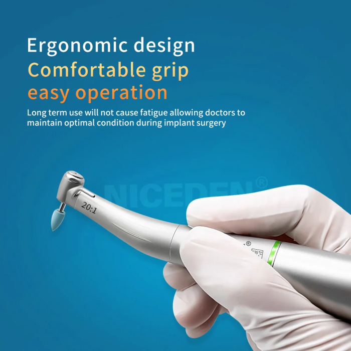 Niceden Dentistry Instruments 20:1 LED Low Speed Handpiece Fiber Optic Contra Reduction Contra Angle Push Putton