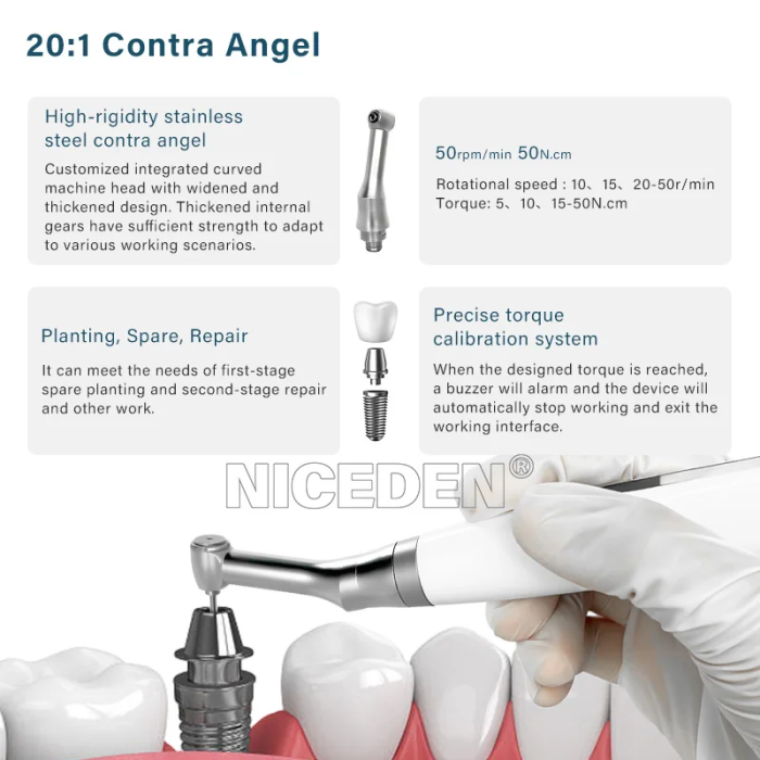 NICEDEN Dental Electric Torque Wrench Implant Universal Screwdriver Wireless Driver Dentistry Repair Tools with 16Pcs Screws