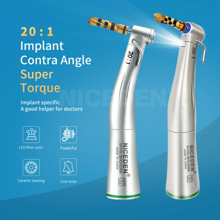 Niceden Dentistry Instruments 20:1 LED Low Speed Handpiece Fiber Optic Contra Reduction Contra Angle Push Putton
