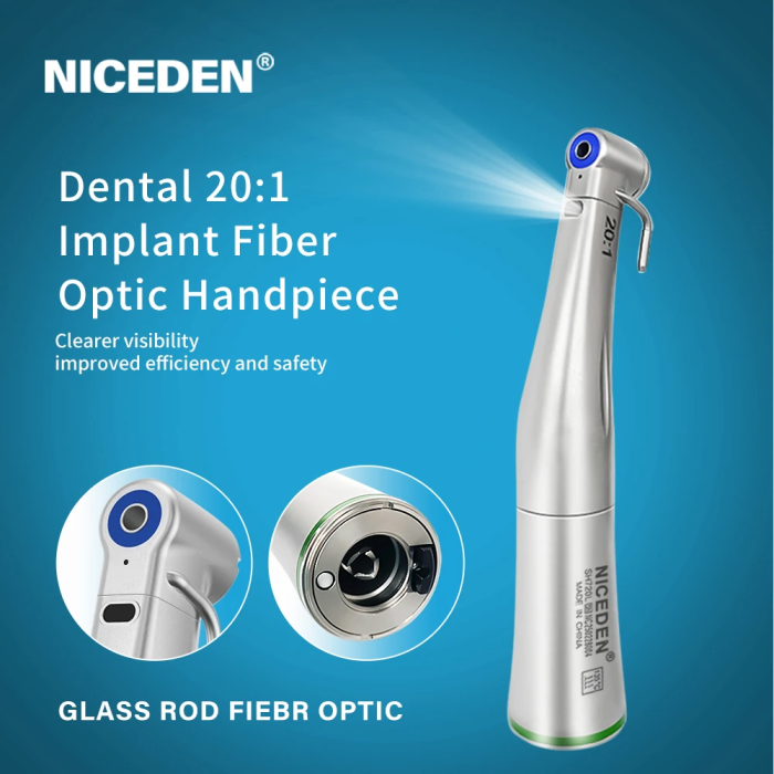 Niceden Dentistry Instruments 20:1 LED Low Speed Handpiece Fiber Optic Contra Reduction Contra Angle Push Putton
