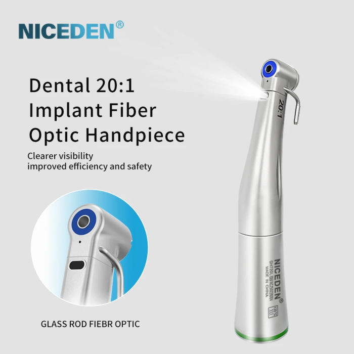 Niceden Dentistry Instruments 20:1 LED Low Speed Handpiece Fiber Optic Contra Reduction Contra Angle Push Putton