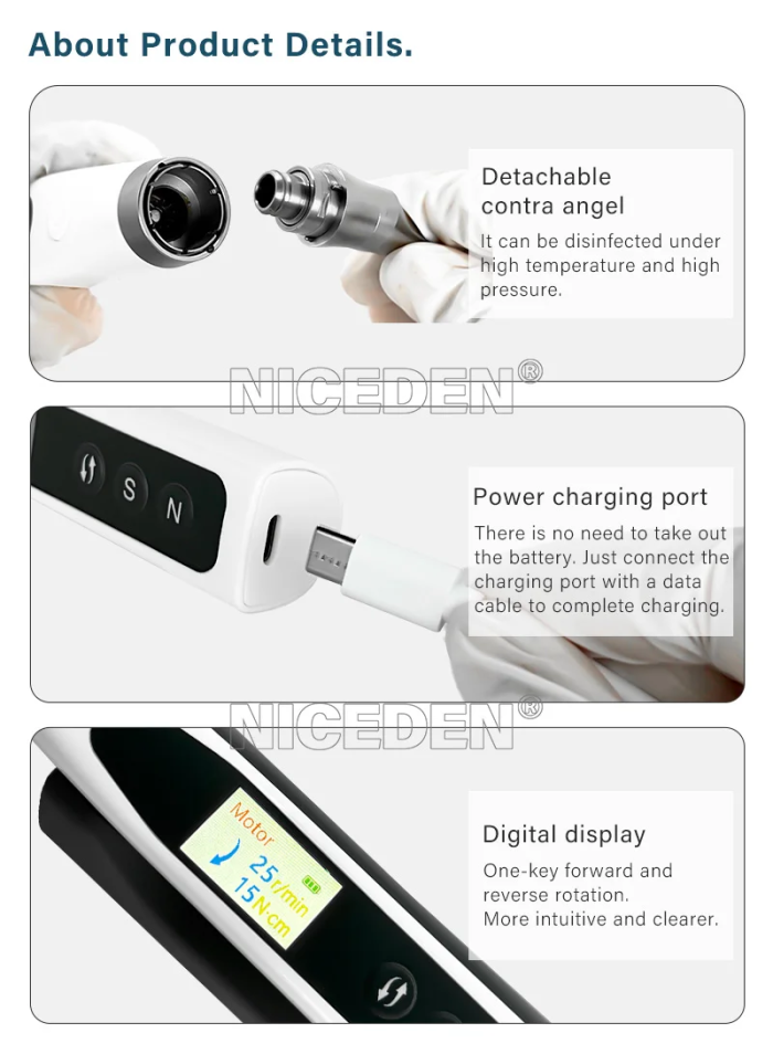 NICEDEN Dental Electric Torque Wrench Implant Universal Screwdriver Wireless Driver Dentistry Repair Tools with 16Pcs Screws