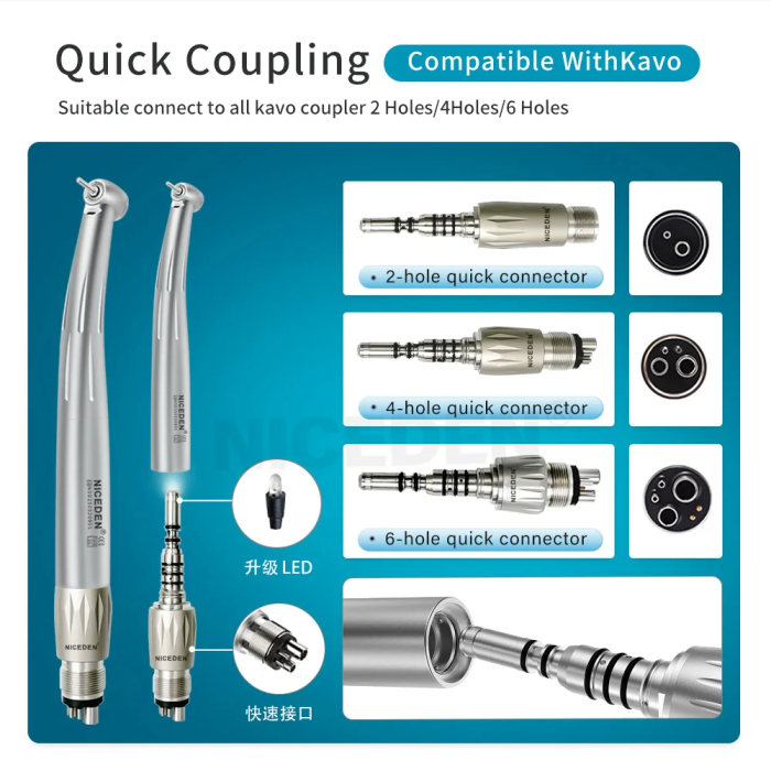 Dental Mini Head Fiber Optic LED Lights High Speed Handpiece for kids Fiber optic lighting with ceramic Bearing turbina 3 Water
