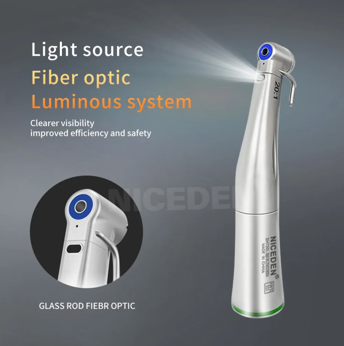 Niceden Dentistry Instruments 20:1 LED Low Speed Handpiece Fiber Optic Contra Reduction Contra Angle Push Putton