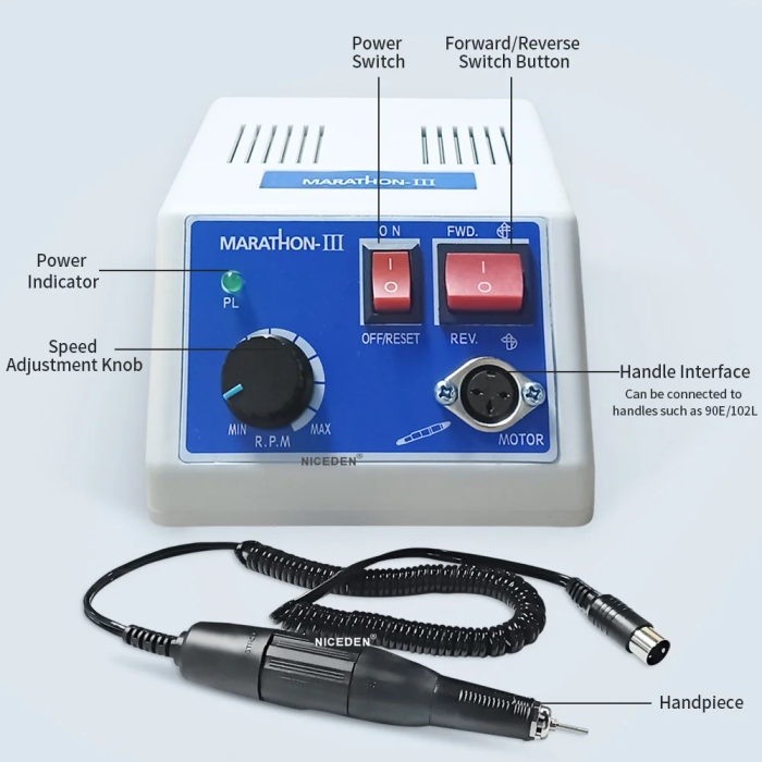 Dental Lab E Type Polishing Micromotor Polish Hand Grinder Handpiece SEAYANG MARATHON 3 Electric Motor 35000 RPM Nail Carving