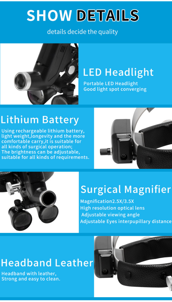 2.5X 3.5X Dental Binocular Loupes Dental LED Light Lamp Brightness Spot Adjustable Dental Lab 5W Headlamp For Surgical Headlight