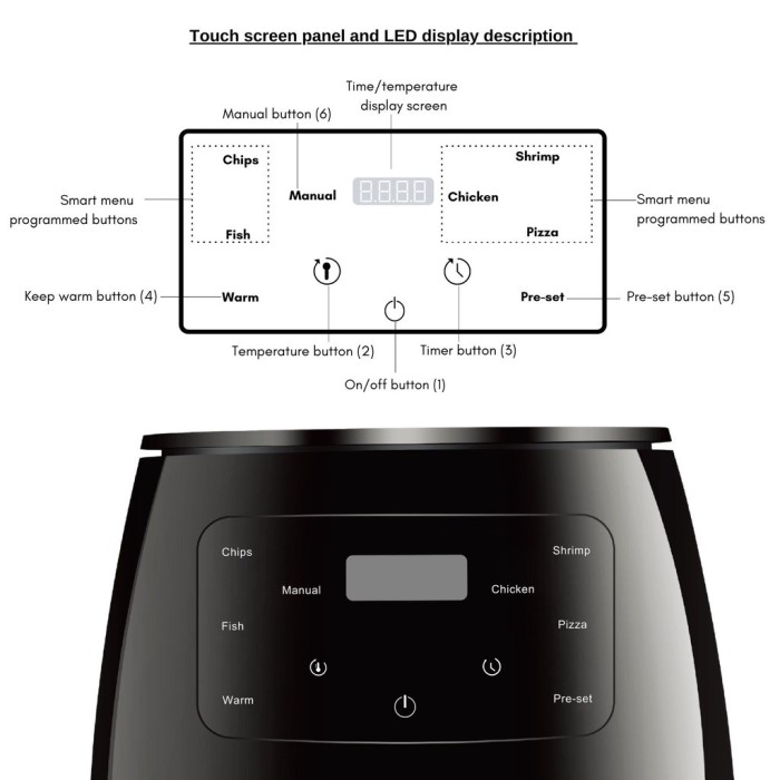 6L Air Fryer Multi-Function Touch Screen Large Capacity Fries Roasting & Baking
