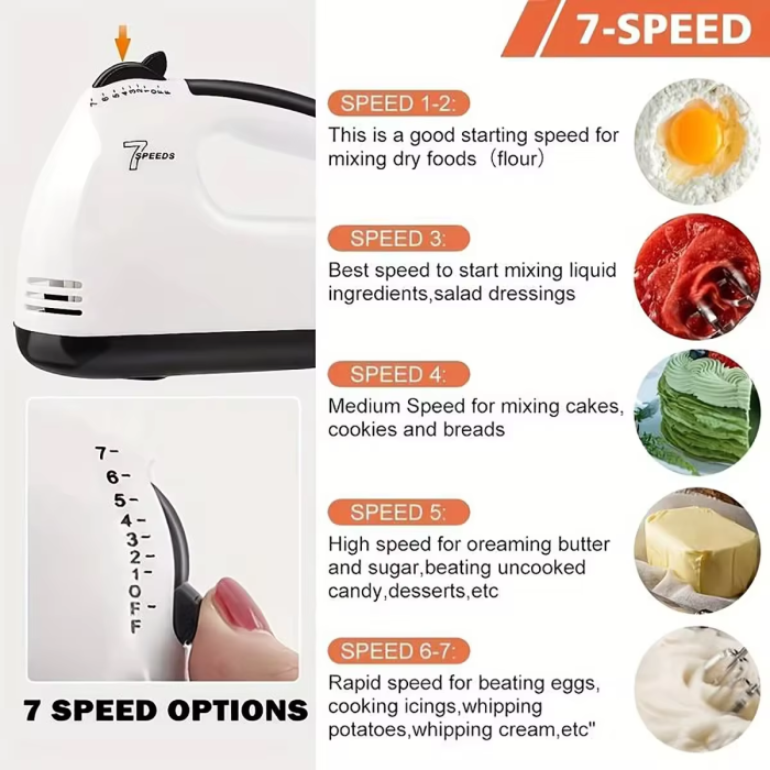 7-Speed Handheld Electric Egg Beater Mini Automatic Mixer Household Kitchen Tool