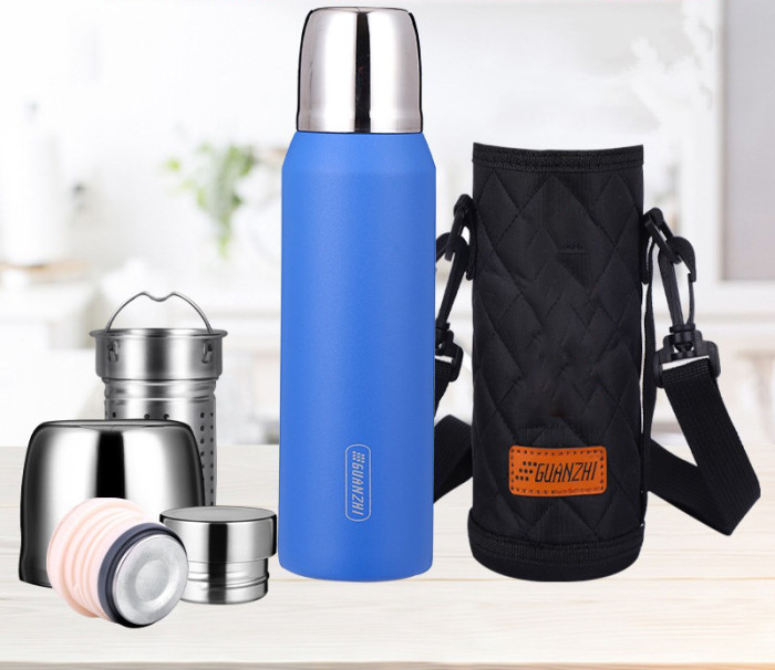 Double Lid Vacuum Cup Stainless Steel Cup Student Outdoor Kettle Tumbler Pot 