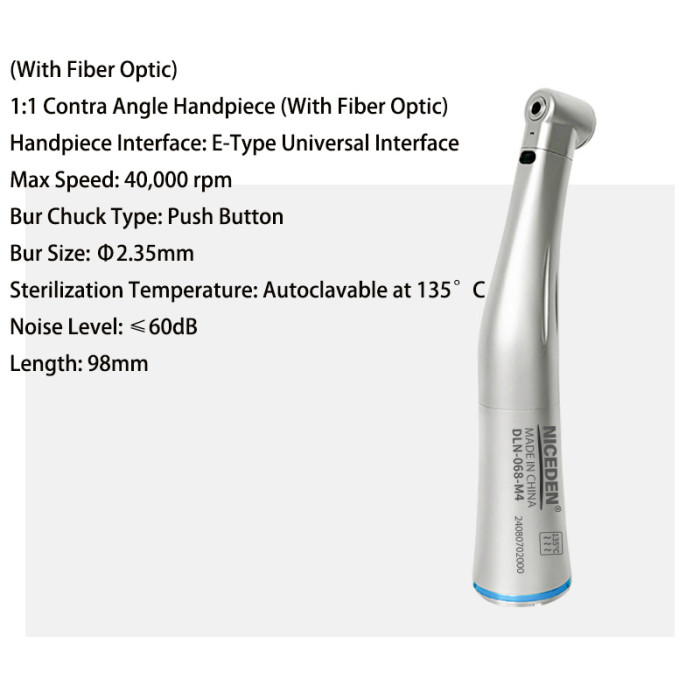 Dental Low Speed 1:1 Handpiece Contra Angle E-Type  Stainless Steel Fiber Optic