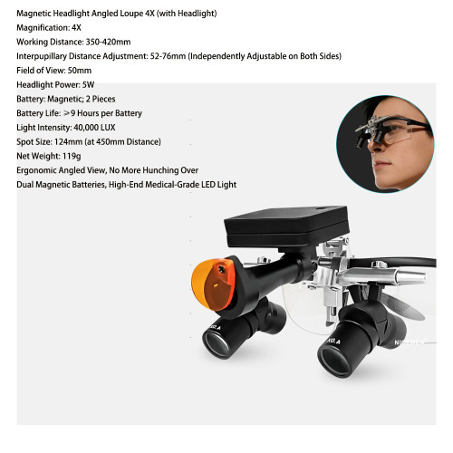 Dental 48 ° Ergo Loupes 4X Medical Magnifying Glass Prevent Bending Dentistry