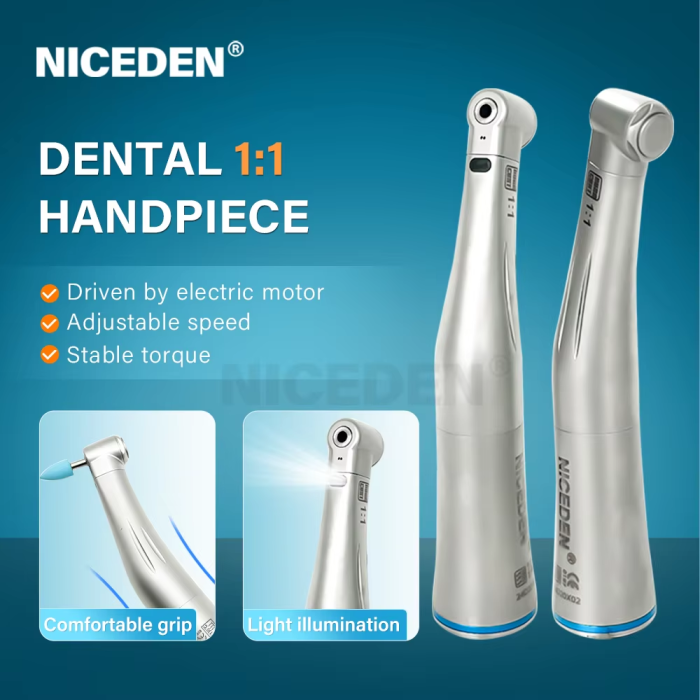 Dental Low Speed 1:1 Handpiece Contra Angle E-Type  Stainless Steel Fiber Optic