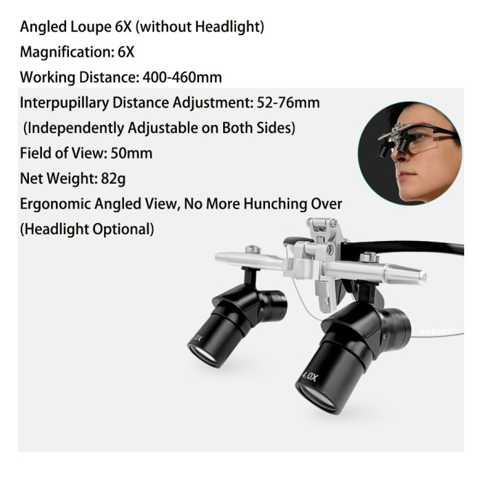 Dental 48 ° Ergo Loupes 4X Medical Magnifying Glass Prevent Bending Dentistry