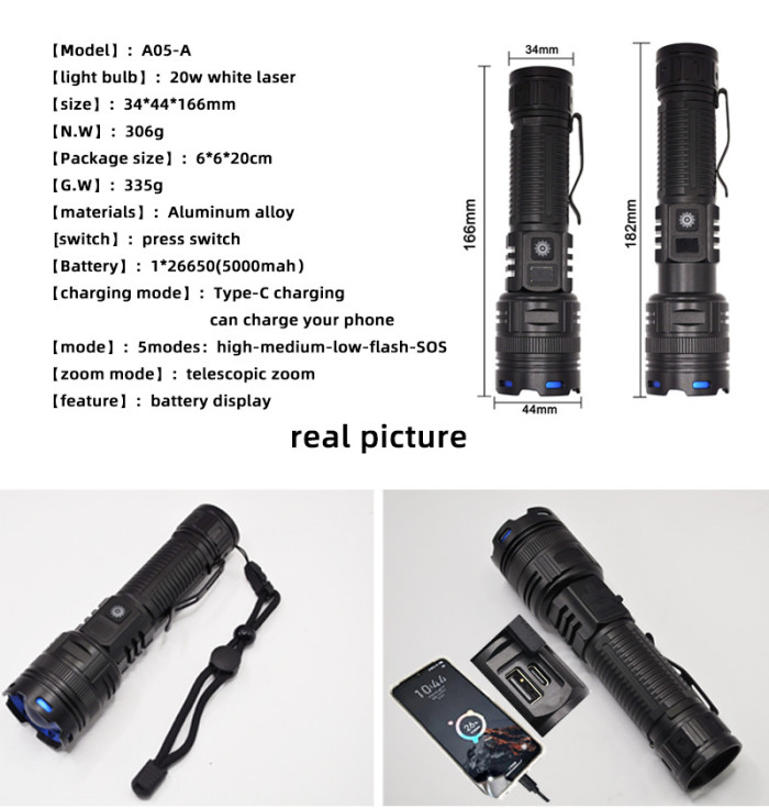Flashlight Led Power Digital Display Torch Portable Outdoor Fast Charging New