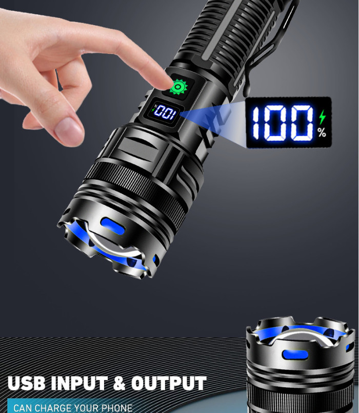 Flashlight Led Power Digital Display Torch Portable Outdoor Fast Charging New