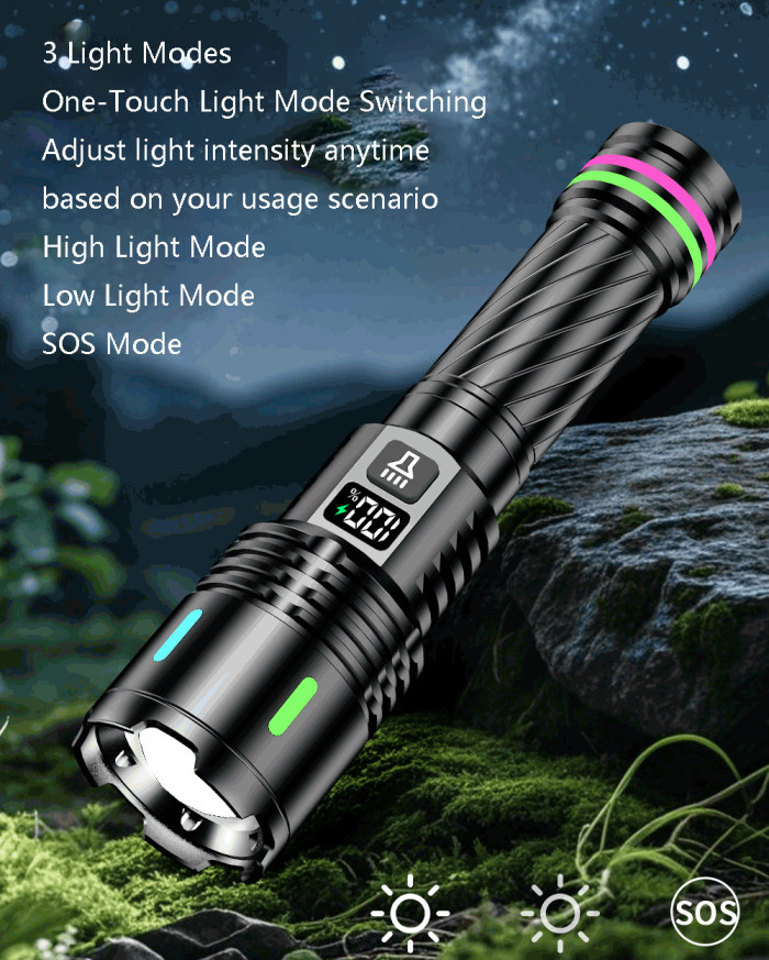Strong Light Flashlight Rechargeable Outdoor Digital Torch Portable Patrol New