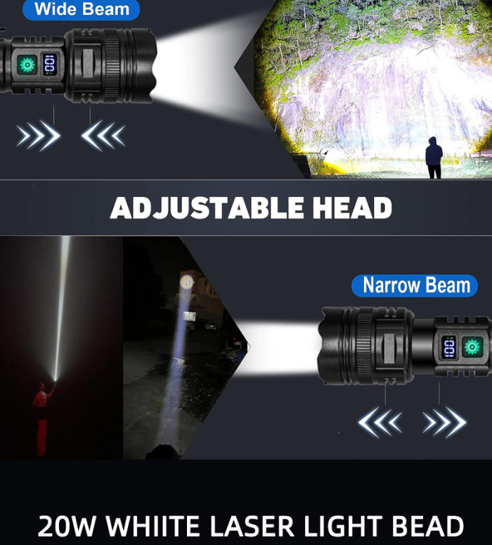 Flashlight Led Power Digital Display Torch Portable Outdoor Fast Charging New