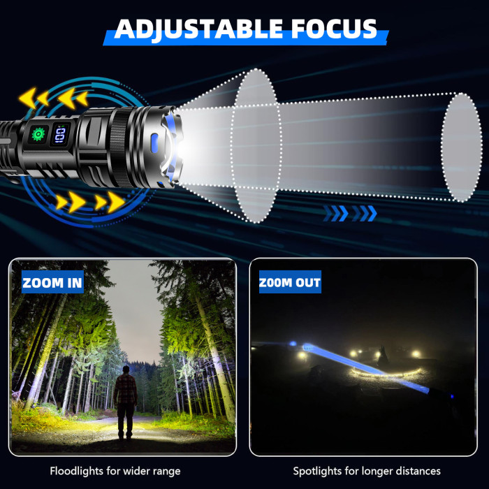 Flashlight Led Power Digital Display Torch Portable Outdoor Fast Charging New