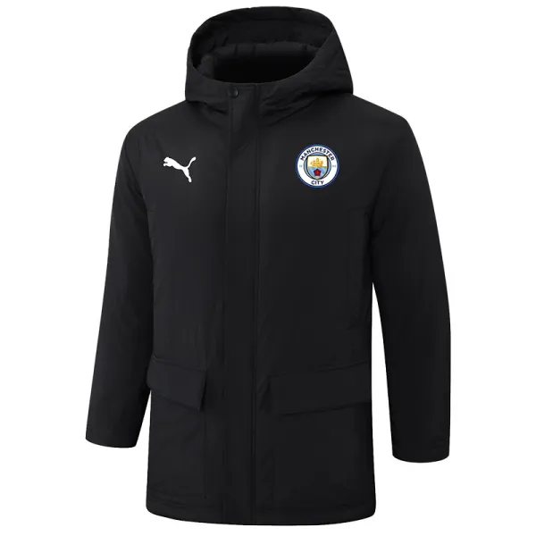 24-25 Man City Black Hooded Windbreaker Fabric Cotton Coat (白彪标)