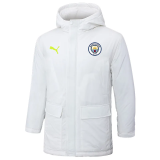 24-25 Man City White Hooded Windbreaker Fabric Cotton Coat (绿彪标)