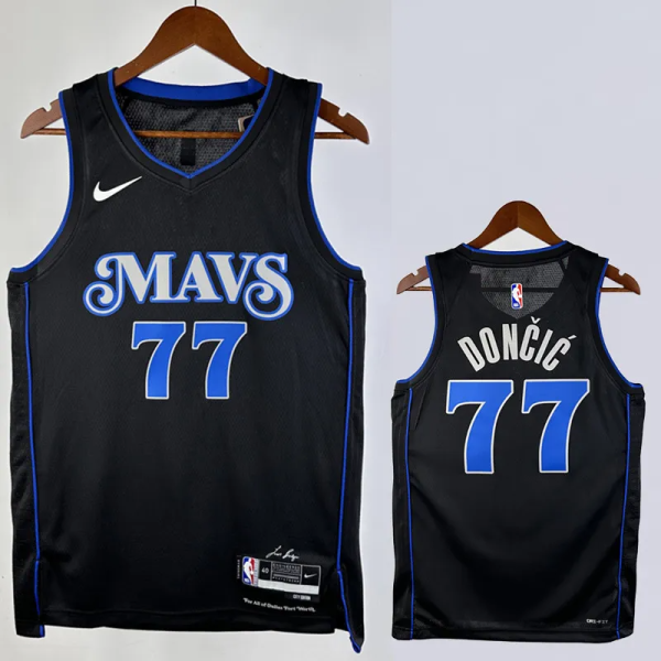 23-24 Dallas Mavericks DONCIC #77 Black City Edition Top Quality Hot Pressing NBA Jersey(V领)