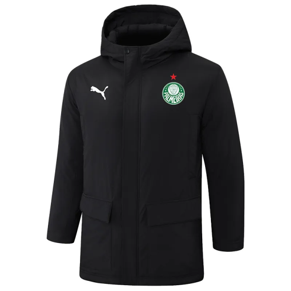 24-25 Palmeiras Black Hooded Windbreaker Fabric Cotton Coat