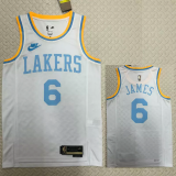 22-23 LAKERS JAMES #6 White Top Quality Hot Pressing NBA Jersey (Retro Logo)