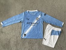 25-26 Man City Home Long Sleeve Kids Soccer Jersey (长袖)