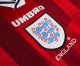 1998 England Away Red Retro Long Sleeve Soccer Jersey