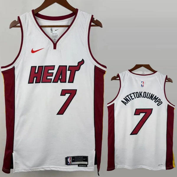 HEAT ANTETOKOUNMPO.#7 White Top Quality Hot Pressing NBA Jersey (V领）