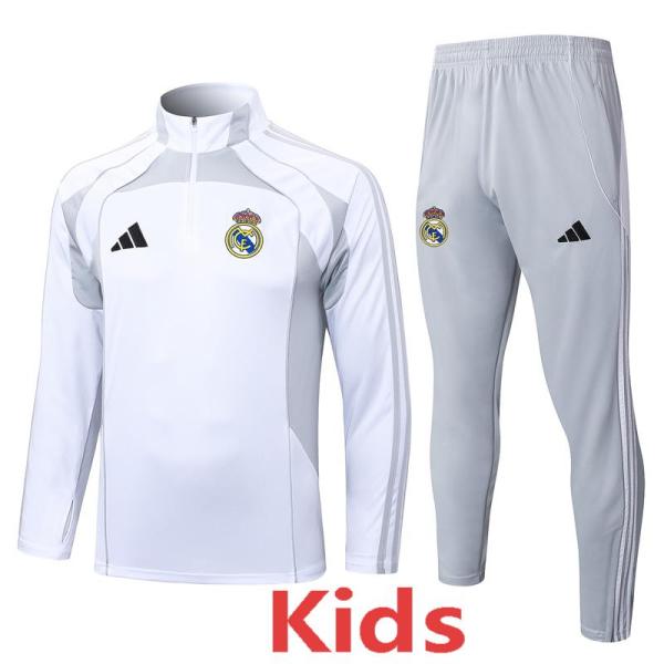 2025-26 RMA White grey Kids Half Pull Tracksuit#E25106(童装)(半拉链)