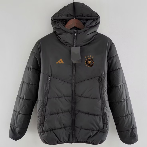 24-25 Germany Black Hooded Cotton Coat #棕标棉衣