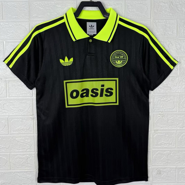 2025 Ad Oasis Joint Edition Black Polo Short Sleeve (荧光绿广告)