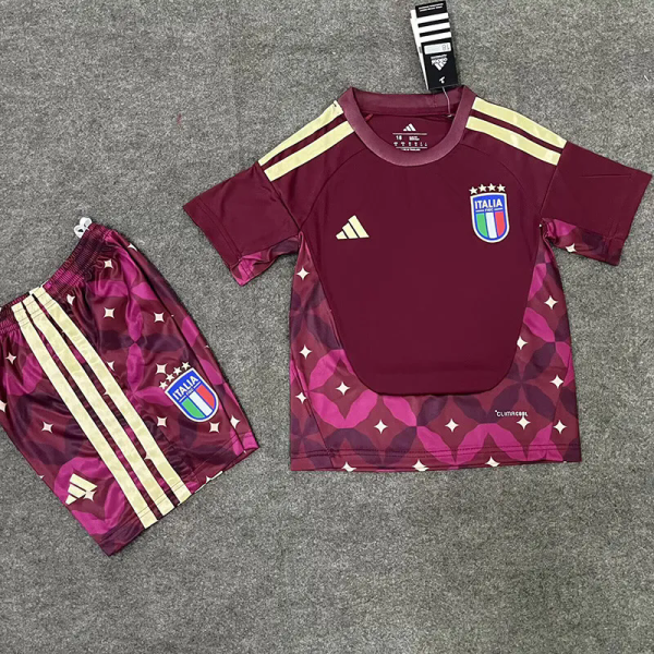 26-27 Italy Brown Red Goalkeeper Kids Soccer Jersey