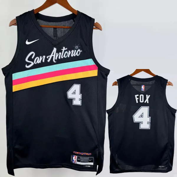25-26 SA Spurs FOX #4 Black City Edition Top Quality Hot Pressing NBA Jersey (V领）