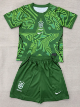 26-27 Brazil Green Goalkeeper Kids Soccer Jersey