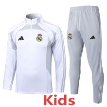2025-26 RMA White grey Kids Half Pull Tracksuit#E25106(童装)(半拉链)