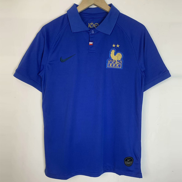2019 France 100th Anniversary Edition Blue Retro Soccer Jersey