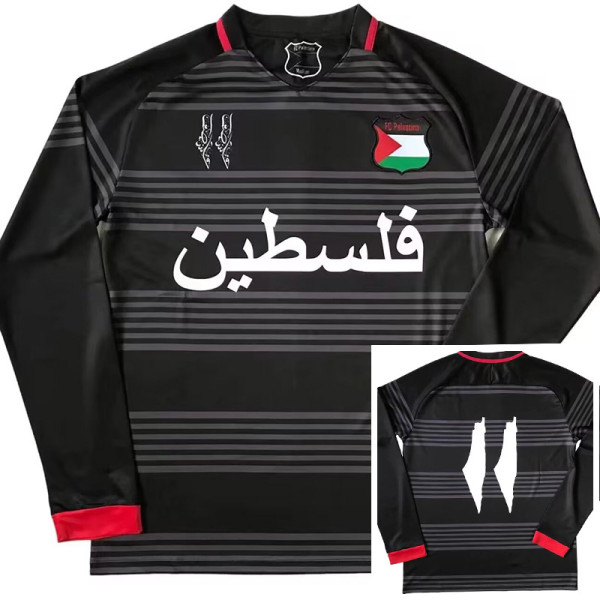 24-25 Palestine FC Black Green Long Sleeve Soccer Jersey (长袖)红袖边